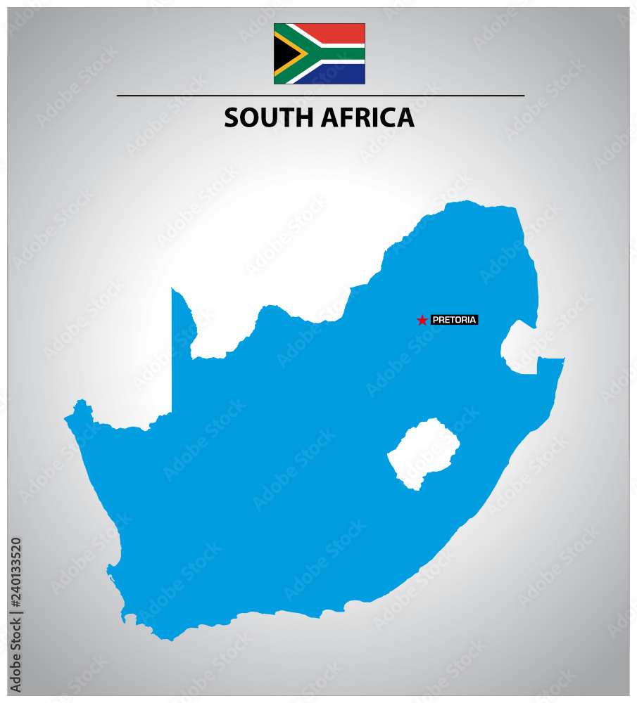 simple vector outline map of South Africa with flag
