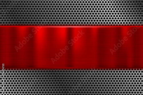 Perforated metal texture with red steel plate