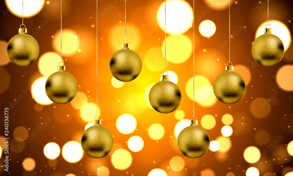 golden new year hanging balls on golden bokeh background golden new year hanging balls on golden bokeh background