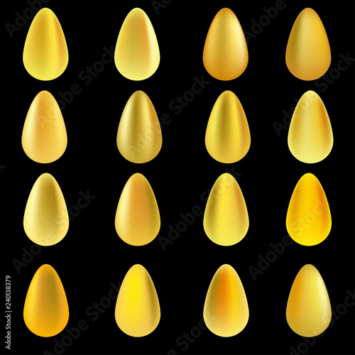 Golden Easter eggs on black background.