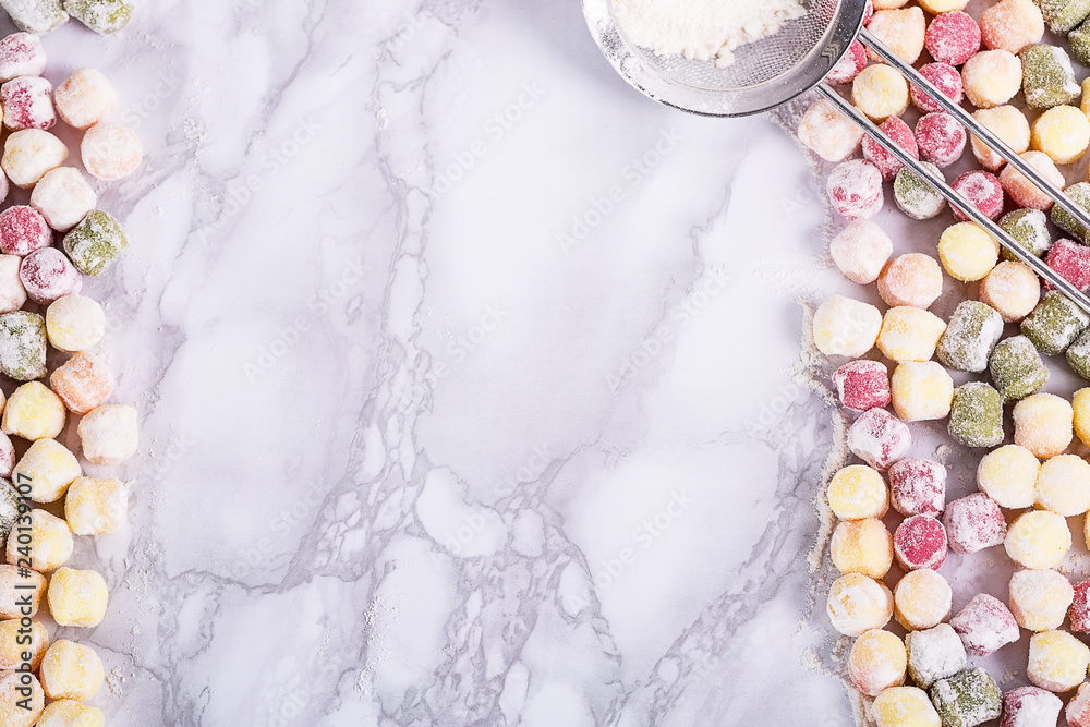Freshly made Italian gnocchi with copy space Freshly made Italian gnocchi with copy space
