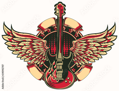 Rock guitar winged emblem