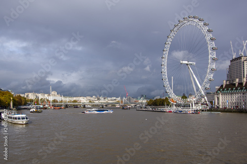 Landscape view of River Thames nad London eye. Daylight, London, autumn in England. © The Walker