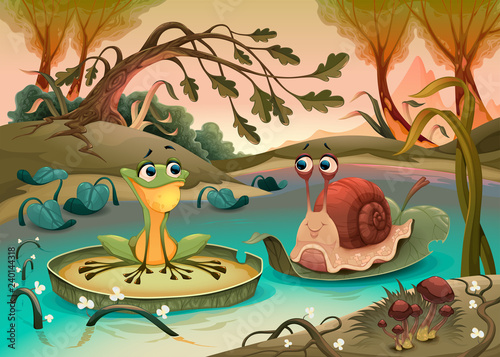 Friendship between frog and snail.