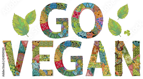Words go vegan. Vector zentangle object for decoration