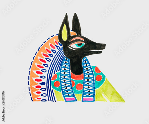 marker sketch drawing of egyptian god anubis