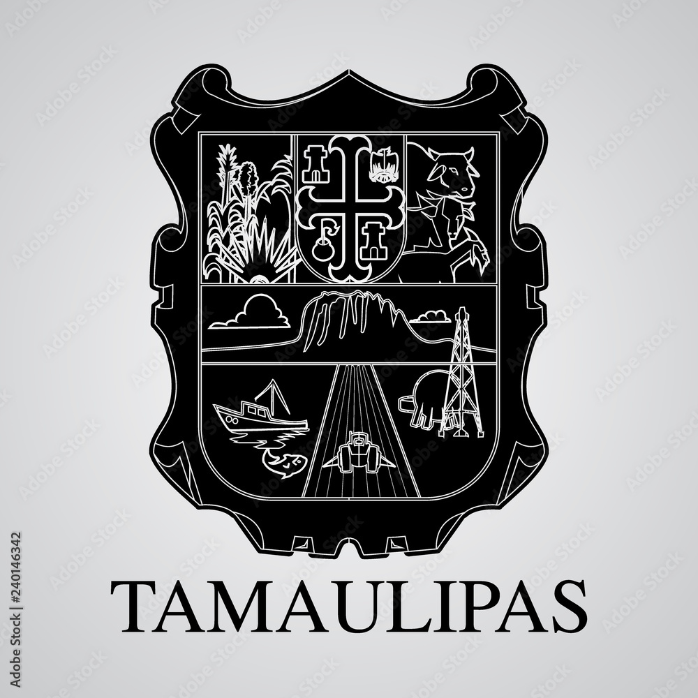 Silhouette of Tamaulipas Coat of Arms. Mexican State. Vector illustration