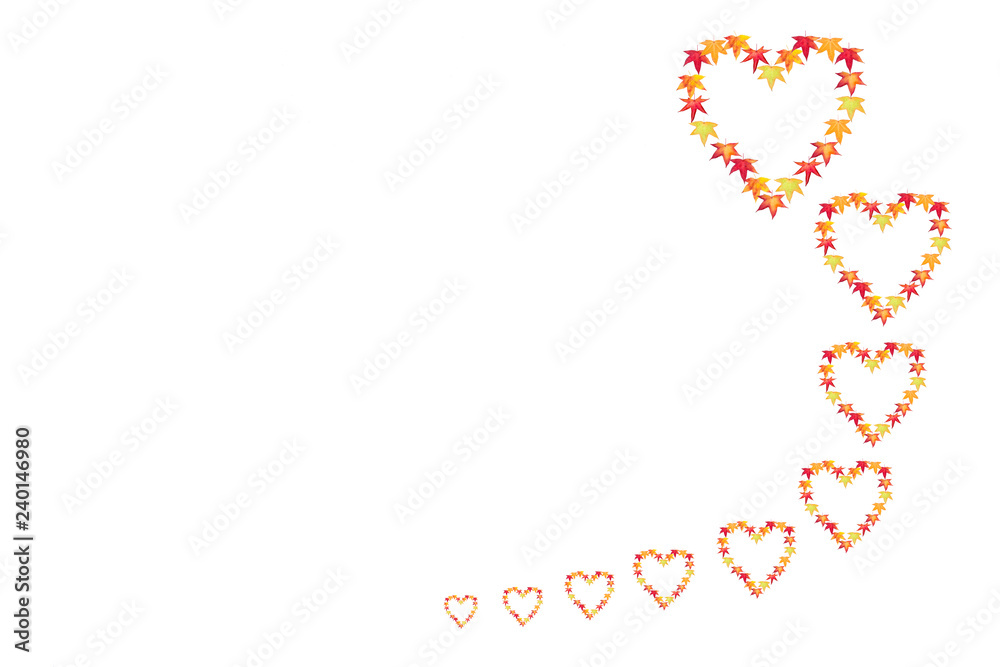 Red oak autumn leaves in the shape of hearts on white background. Red oak autumn leaves in the shape of hearts on white background.