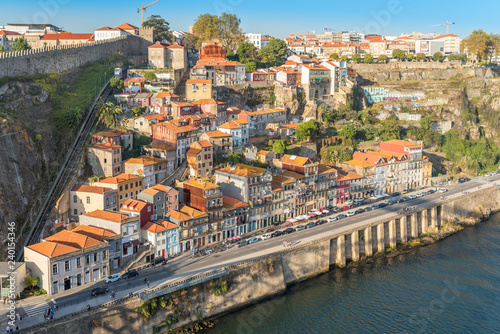 Old town of Porto with the Guindais Funicular that leads to quay at Guindais