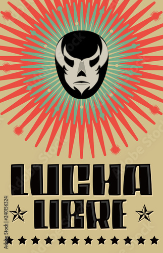 Lucha Libre, Wrestling Spanish text Mexican wrestler Mask Silkscreen style poster