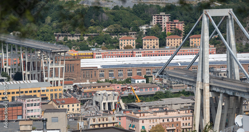 Canvastavla Genoa (Genova), Italy, what is left of collapsed Morandi Bridge (Polcevera viadu