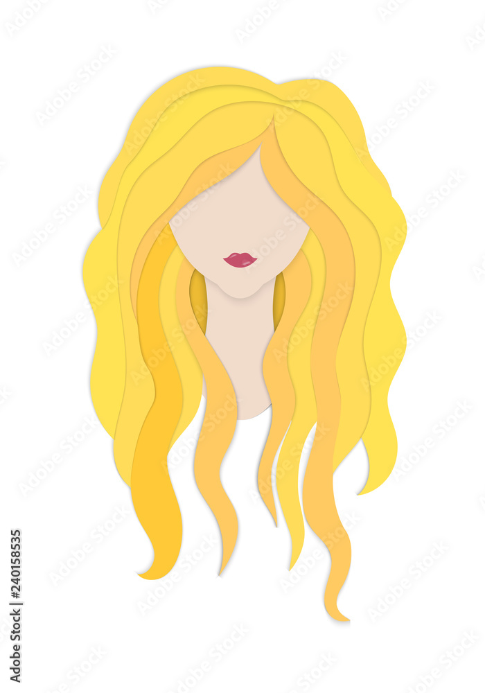 Paper art on white backdrop. Fashion and style. Beauty girl. Vector fashion sketch. Outline drawing. Long hair in sketch style. Beauty salon. Paper cut art. Cute girl fashion.