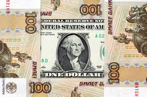 Wallpaper Mural One dollar worth one hundred rubles. Сoncept of the relationship of the dollar to the Russian ruble. Financial crisis. Torontodigital.ca