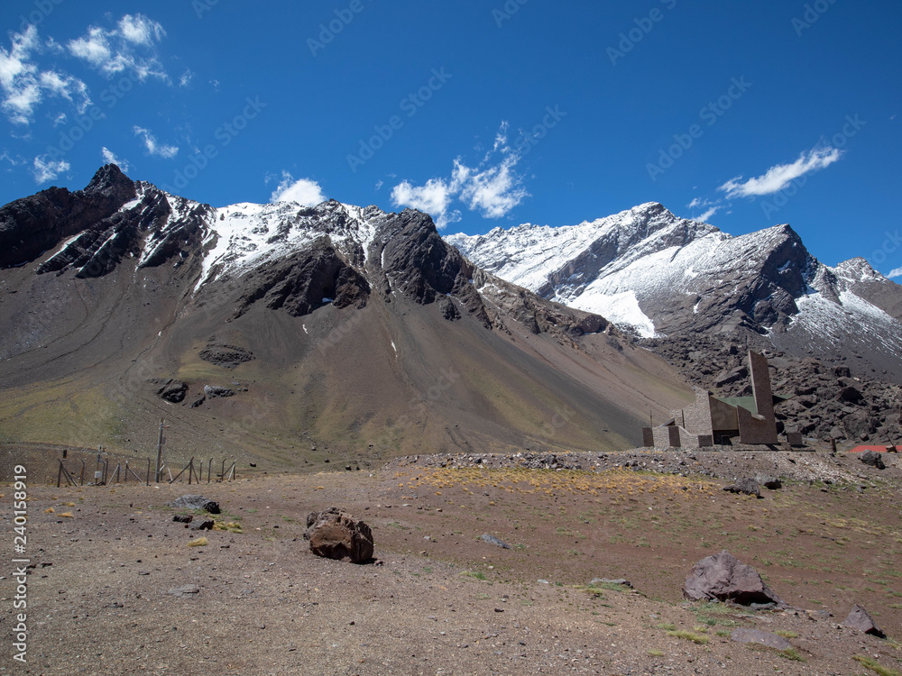 Andes mountain range in a sunny day. Las Cuevas, Mendoza. Argentina 2018 Andes mountain range in a sunny day. Las Cuevas, Mendoza. Argentina 2018