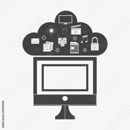 computer with multimedia and communication icons