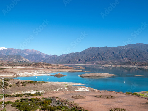 View on Potrerillos reservoir and nearby area in Mendoza province in Argentina
