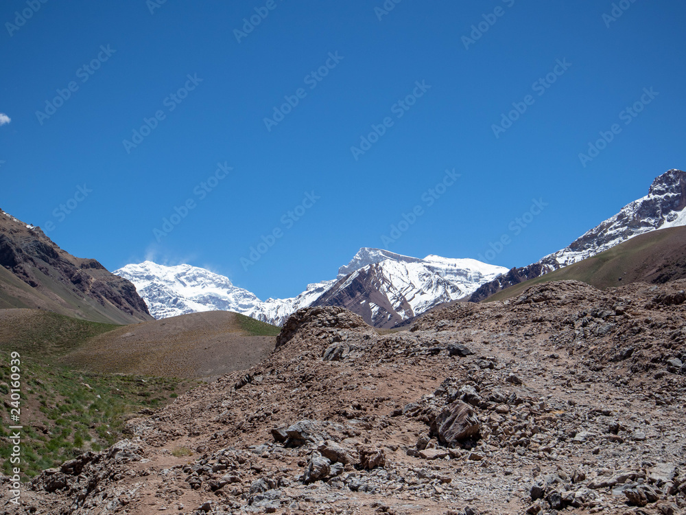 Aconcagua National Park's landscapes in between Chile and Argentina.