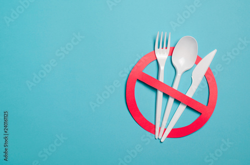 Say No to Plastic Cutlery, Plastic Pollution Concept, Top View