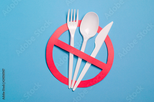 Say No to Plastic Cutlery, Plastic Pollution Concept, Top View