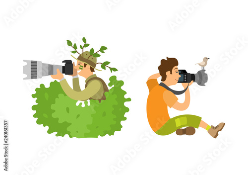 Photojournalist with Camera Gear Makes Zoom Vector