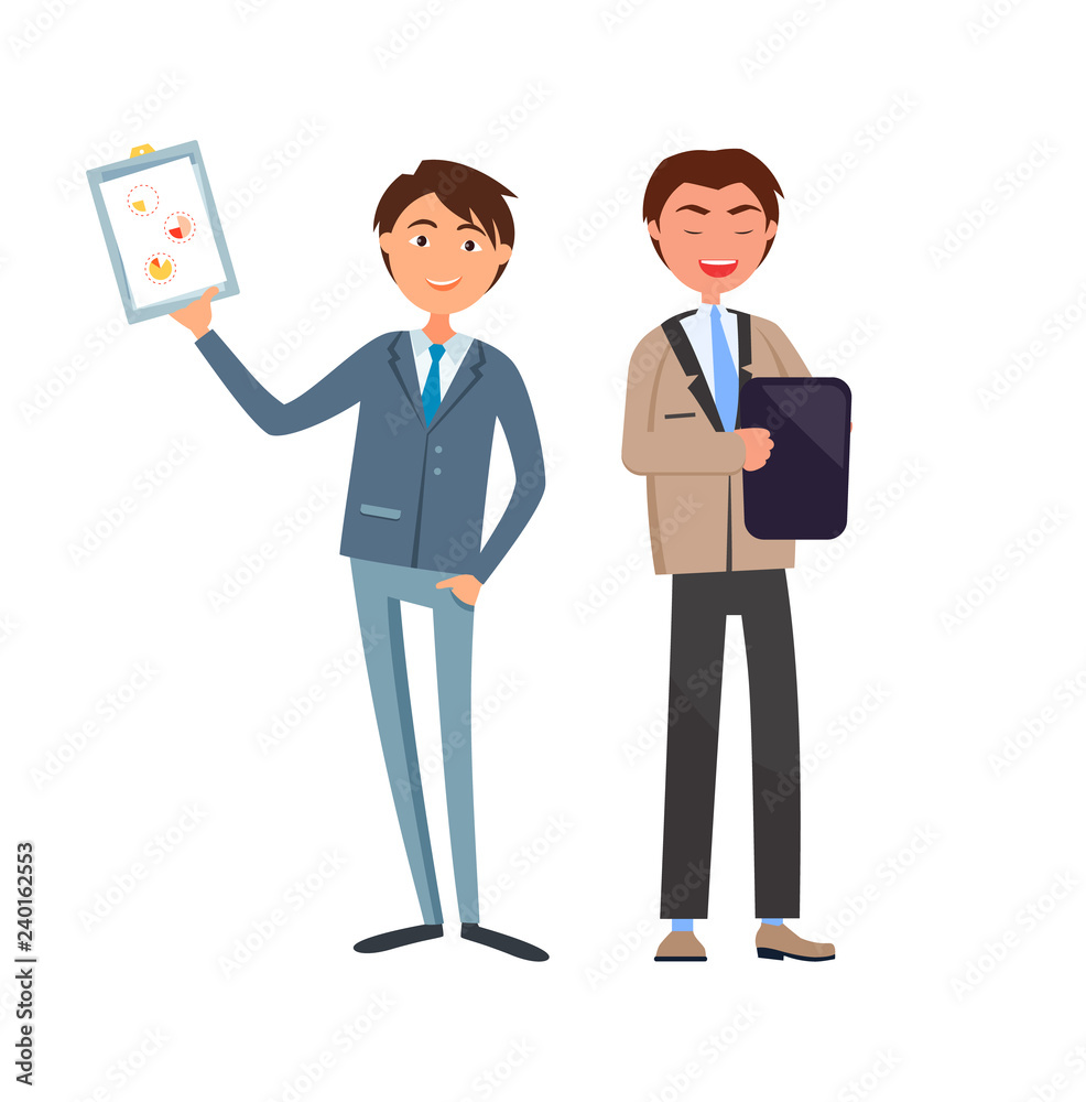 Business Man Showing Paper Strategy on Clipboard Business Man Showing Paper Strategy on Clipboard