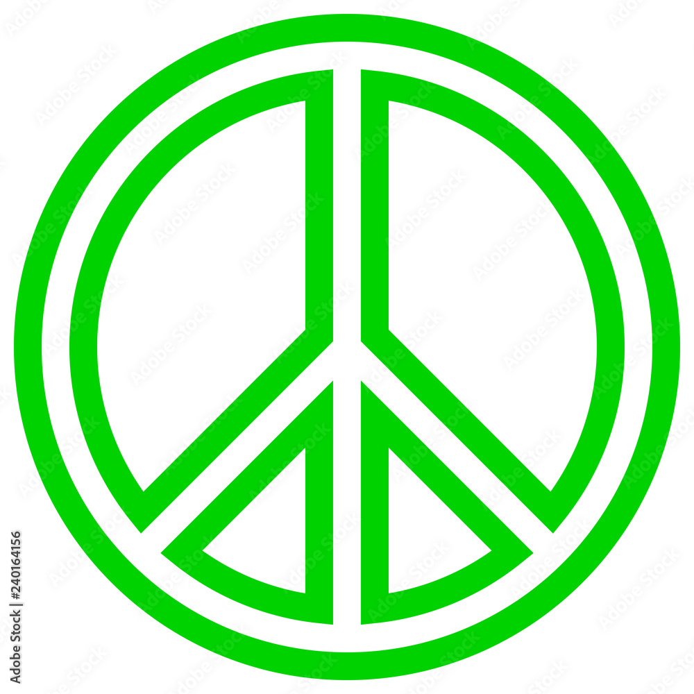 Peace symbol icon - green simple outlined, isolated - vector