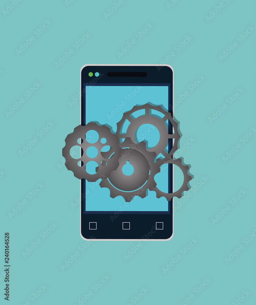 modern cellphone with gears icon modern cellphone with gears icon