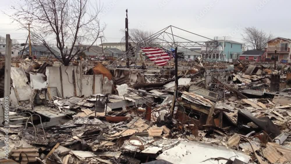 BREEZY POINT, QUEENS, NY-December 2, 2012: Video clip of wreckage and debris from homes destroyed by devastating fire during Hurricane Sandy. 111 homes were completely in the out-of-control blaze. BREEZY POINT, QUEENS, NY-December 2, 2012: Video clip of wreckage and debris from homes destroyed by devastating fire during Hurricane Sandy. 111 homes were completely in the out-of-control blaze.