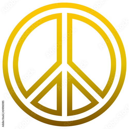 Peace symbol icon - golden simple outlined gradient, isolated - vector