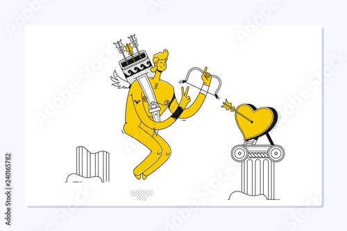 Funny cupid with bow and arrow. Illustration of a Valentine s Day