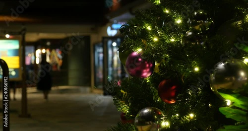 4K Christmas decoration at mall with shoppers night time