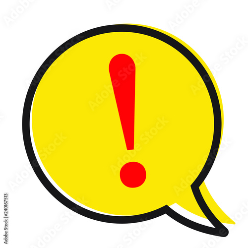 Exclamation mark in yellow speech bubble, Warning attention sign vector