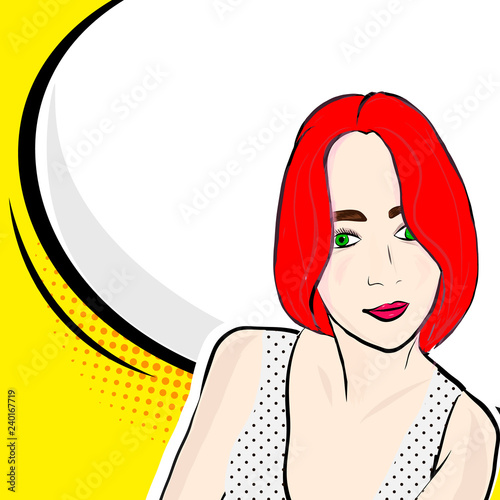 Pop art girl with speech