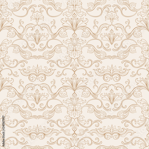 Vintage Flourishes Seamless Pattern in Italian style for Wallpaper, Scrapbooking design, wrapping gift Paper. Vector Floral Repeat Illustrationr ready for Print