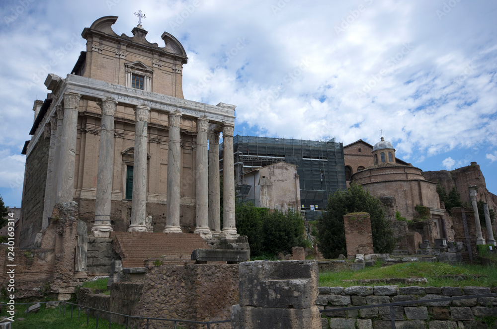 View of a church at Roman ruins, Rome / Italy