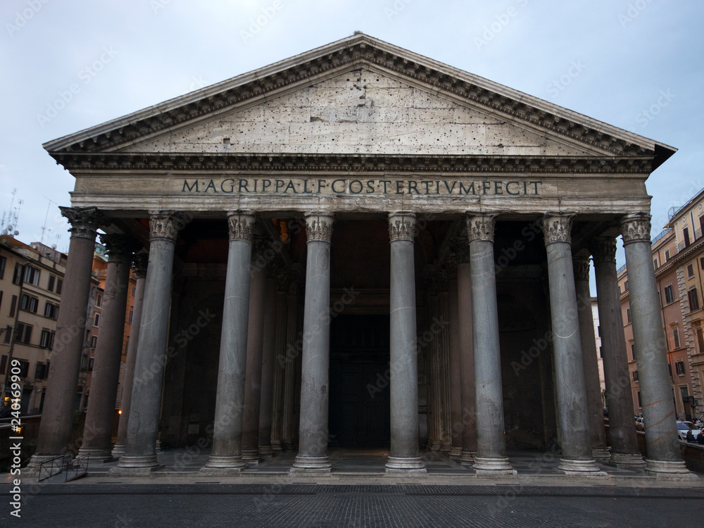 Front view of Pantheon in the morning, Rome / Italy