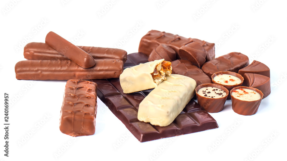 assortment of chocolates on a white background assortment of chocolates on a white background