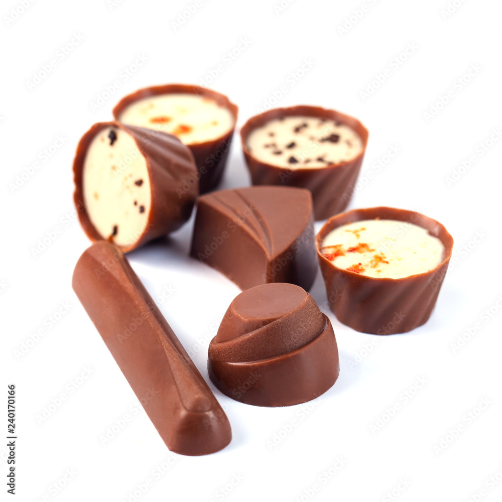 assortment of chocolates on a white background assortment of chocolates on a white background