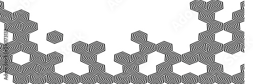 Abstract Black and White Geometric Panoramic Pattern with Hexagons. Optical Psychedelic Illusion.