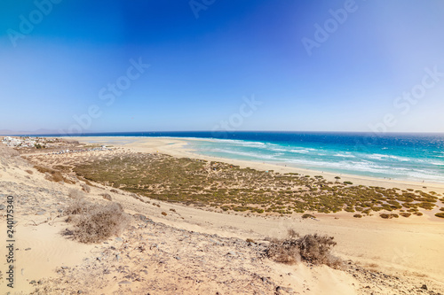 Sotavento lagoon, wind surfing centre, Risco Del Paso, Fuerteventura, Canary Islands, Spain
