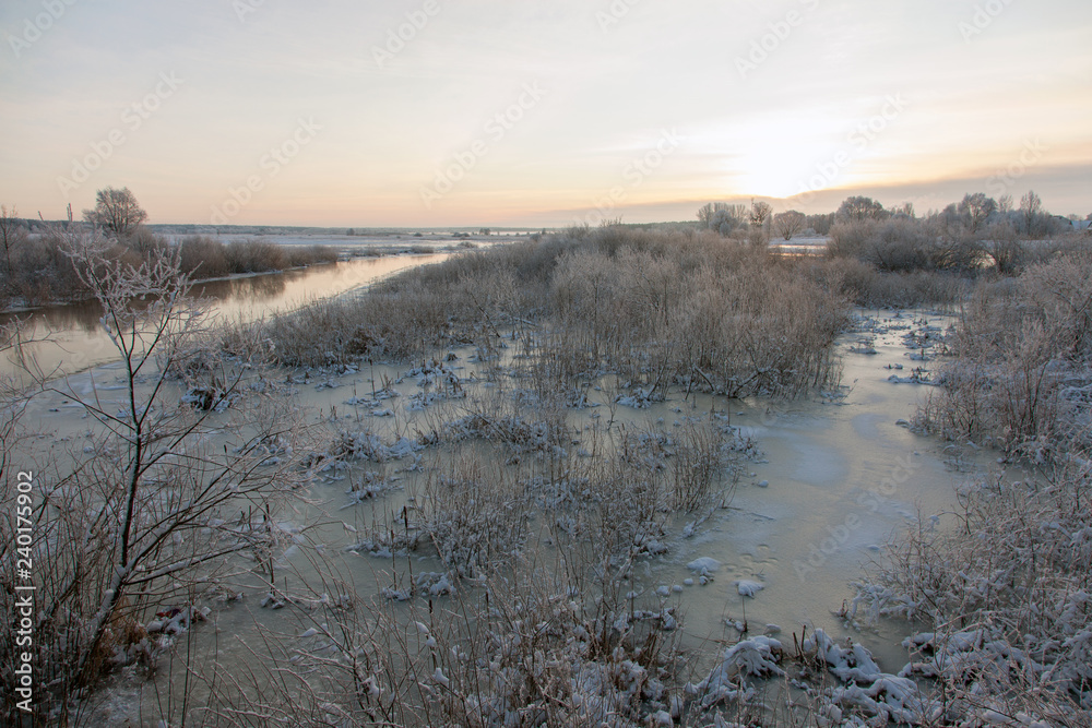 Narew river in winter, Podlaskie region, Poland