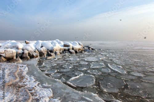 Fototapeta Naklejka Na Ścianę i Meble -  frozen Baltic sea in Gdynia city, Poland
