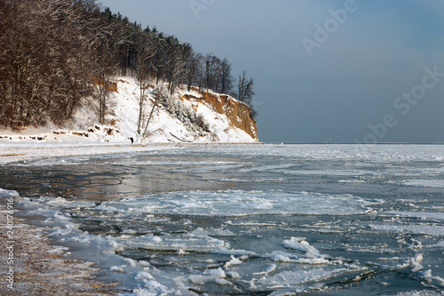 frozen Baltic sea in Gdynia city, Poland