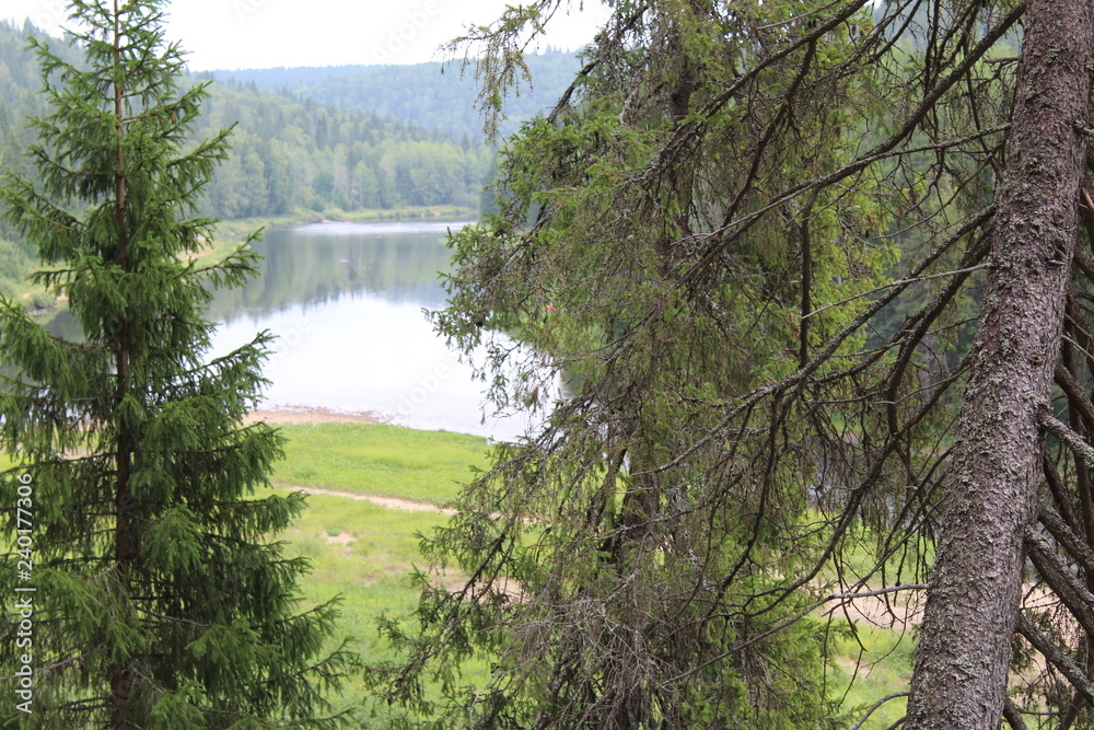 beautiful Ural landscape river and mountain View beautiful Ural landscape river and mountain View