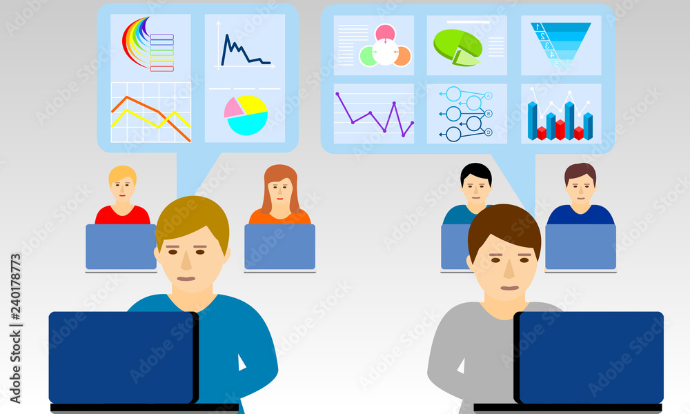Concept for business analyst, marketing research and freelancer or employee. Vector flat design for web banner.