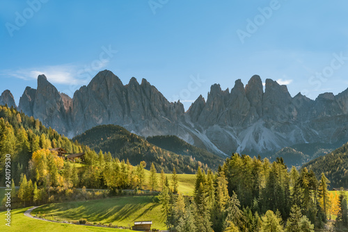 Beautiful dramatic countyside and mountains near Saint Magdalena in the South Tyrol  Italy.