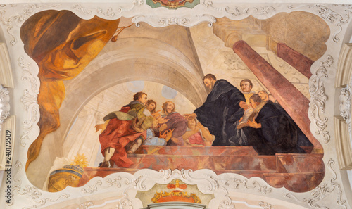 Tablou pe pânză PRAGUE, CZECH REPUBLIC - OCTOBER 12, 2018: The baroque ceilinig fresco of St