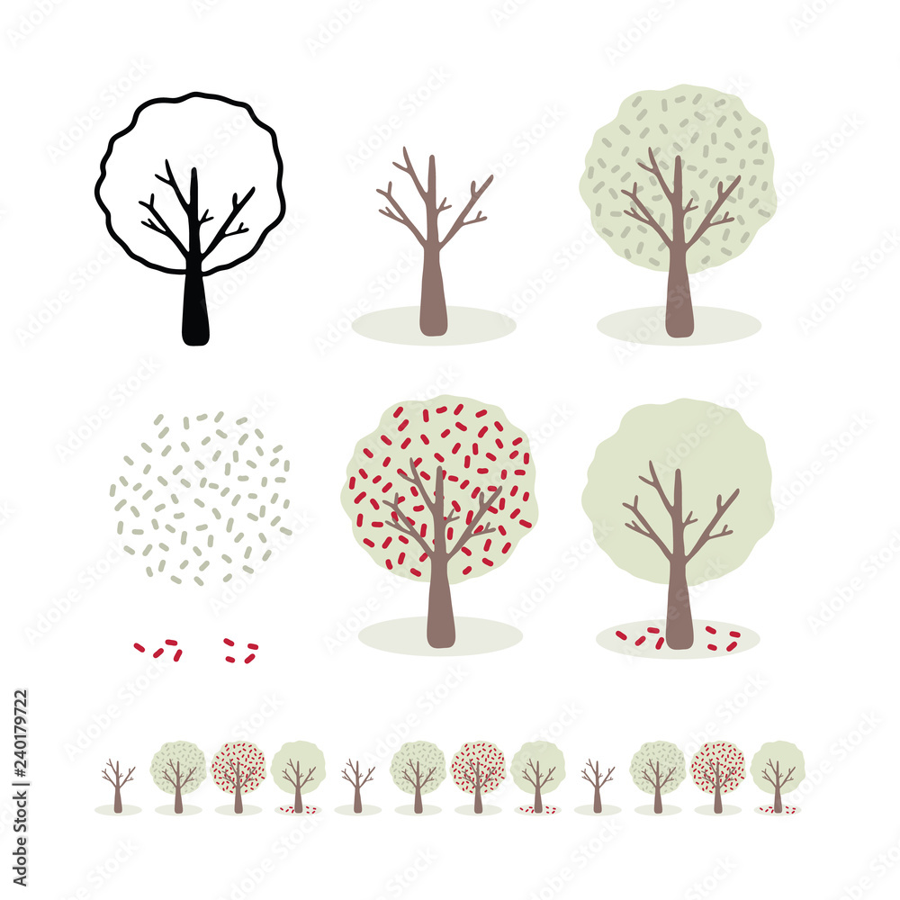 Vector 4 Seasons Tree Set Illustration Motif Of Stylized Spring Summer Autumn Fall Winter Foliage Graphic For Educational Nature Wallpaper Ecology Background Cute Kawaii Kids Fashion Elements Stock Vector Adobe Stock