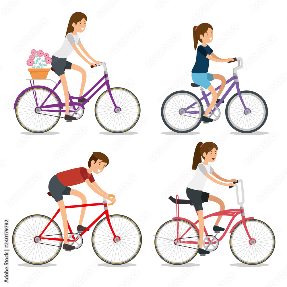 set women and man ride bicycle sport set women and man ride bicycle sport