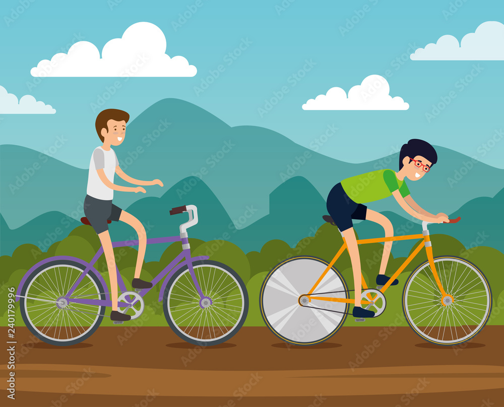 men friends ride bicycle vehicle